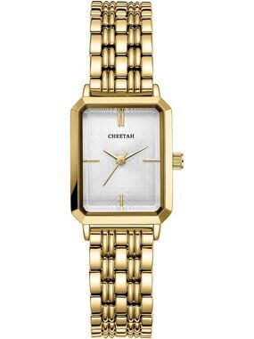 Women's Gold White Two Tone Rectangular Stainless Steel Bracelet Wrist Watch
